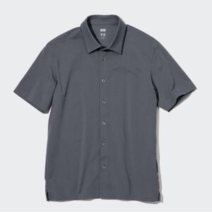 UNIQLO AIRism Cotton Polo Shirt Short Sleeve with Buttons - Grey XL